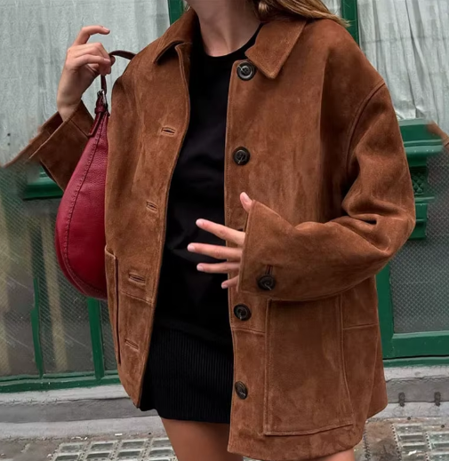 Chaqueta de Serraje Mujer – Piel de Ante Suave con Botones