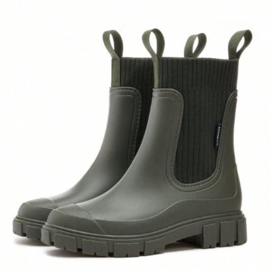 Botas Agua Chelsea Mujer Beige – Calzado Impermeable Antideslizante Punto Elástico | Comodidad y Estilo Lluvia