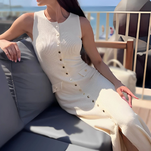 Elea | Vestido midi de punto con botones dorados