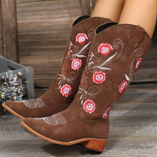 Botas Cowboy "Desert Bloom" – Marrones con Bordado Floral