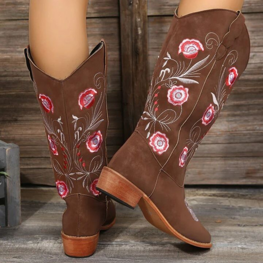 Botas Cowboy "Desert Bloom" – Marrones con Bordado Floral