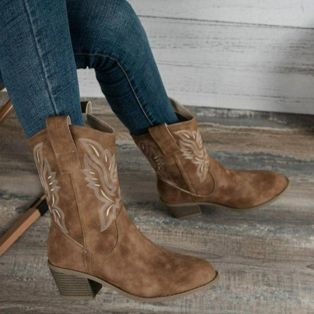 Botas Cowboy "Western Roots" – Bordado Clásico en Beige