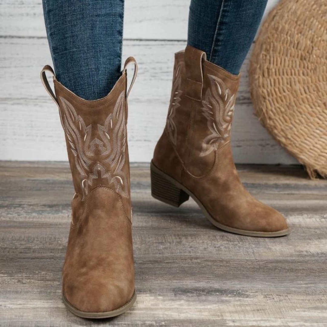 Botas Cowboy "Western Roots" – Bordado Clásico en Beige
