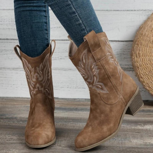 Botas Cowboy "Western Roots" – Bordado Clásico en Beige