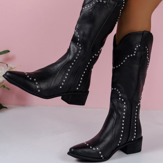 Botas Cowboy "Midnight Rodeo" – Negras con Tachuelas Plateadas
