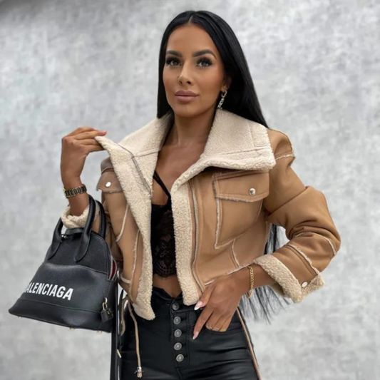 Chaqueta aviador polipiel combinada borreguito