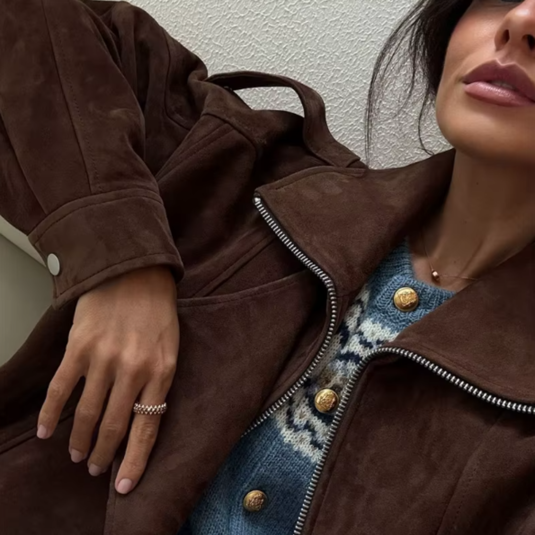 Chaqueta Biker de Serraje Mujer – Estilo Oversize con Cinturón