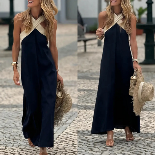 Vestido Maxi Cruzado Navy – Elegancia Minimalista para Todas las Tallas