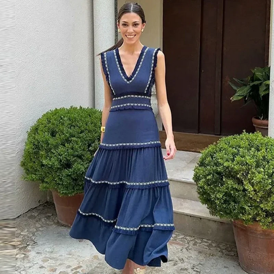 Vestido Letizia – Azul Marino con Detalles