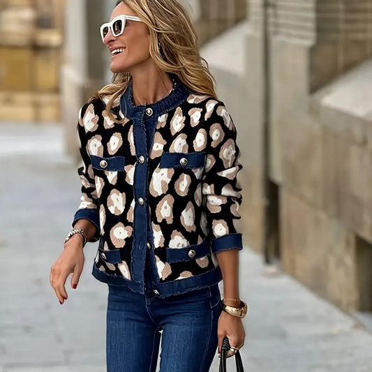 Chaqueta Bomber Estilo Animal Print con Detalles Denim