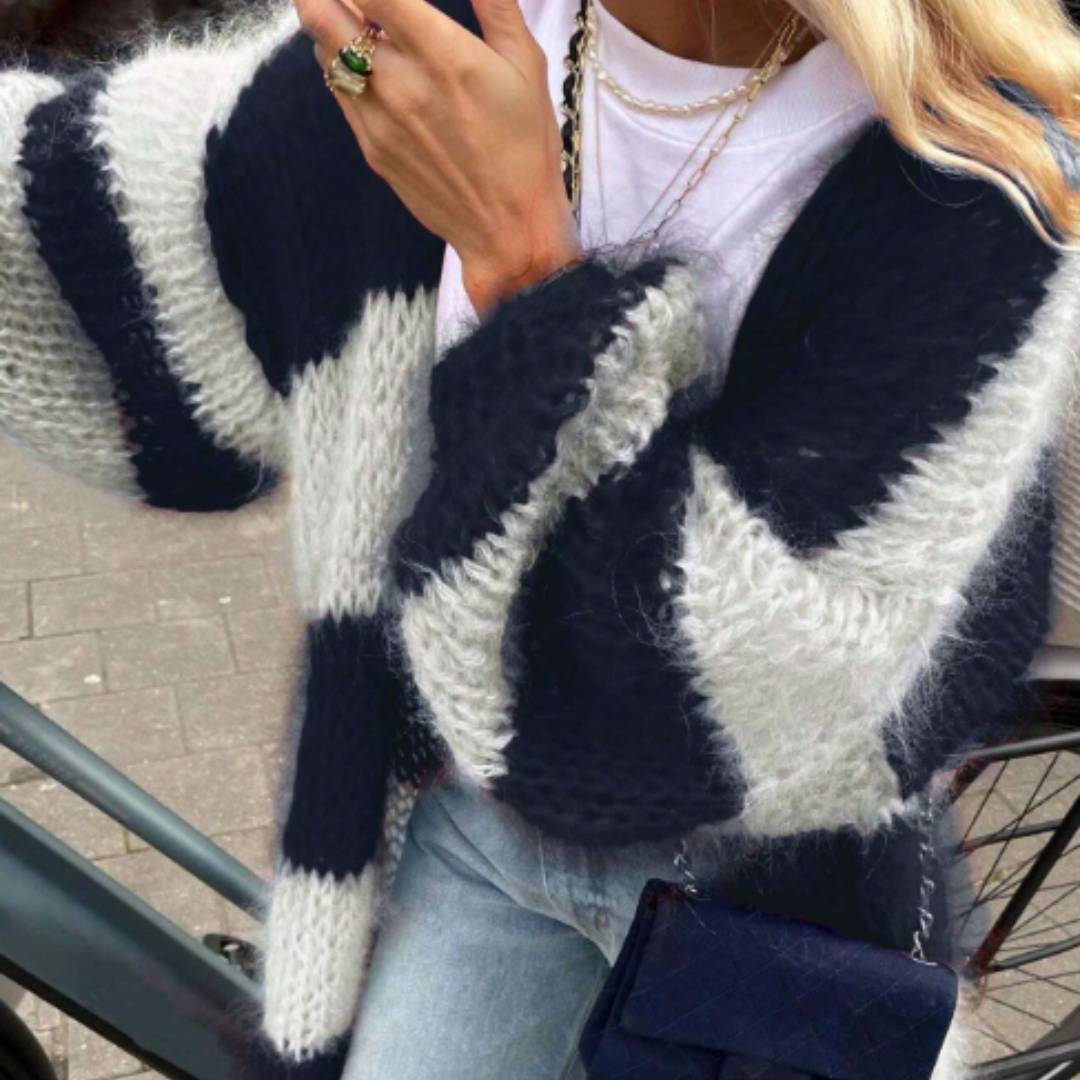 Cardigan Oversize de punto - Navy Stripes