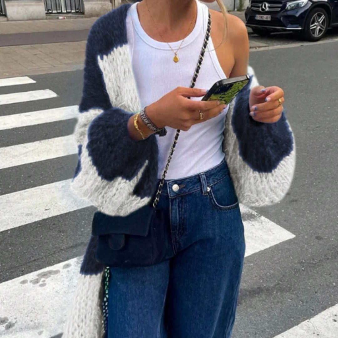 Cardigan Oversize de punto - Navy Stripes