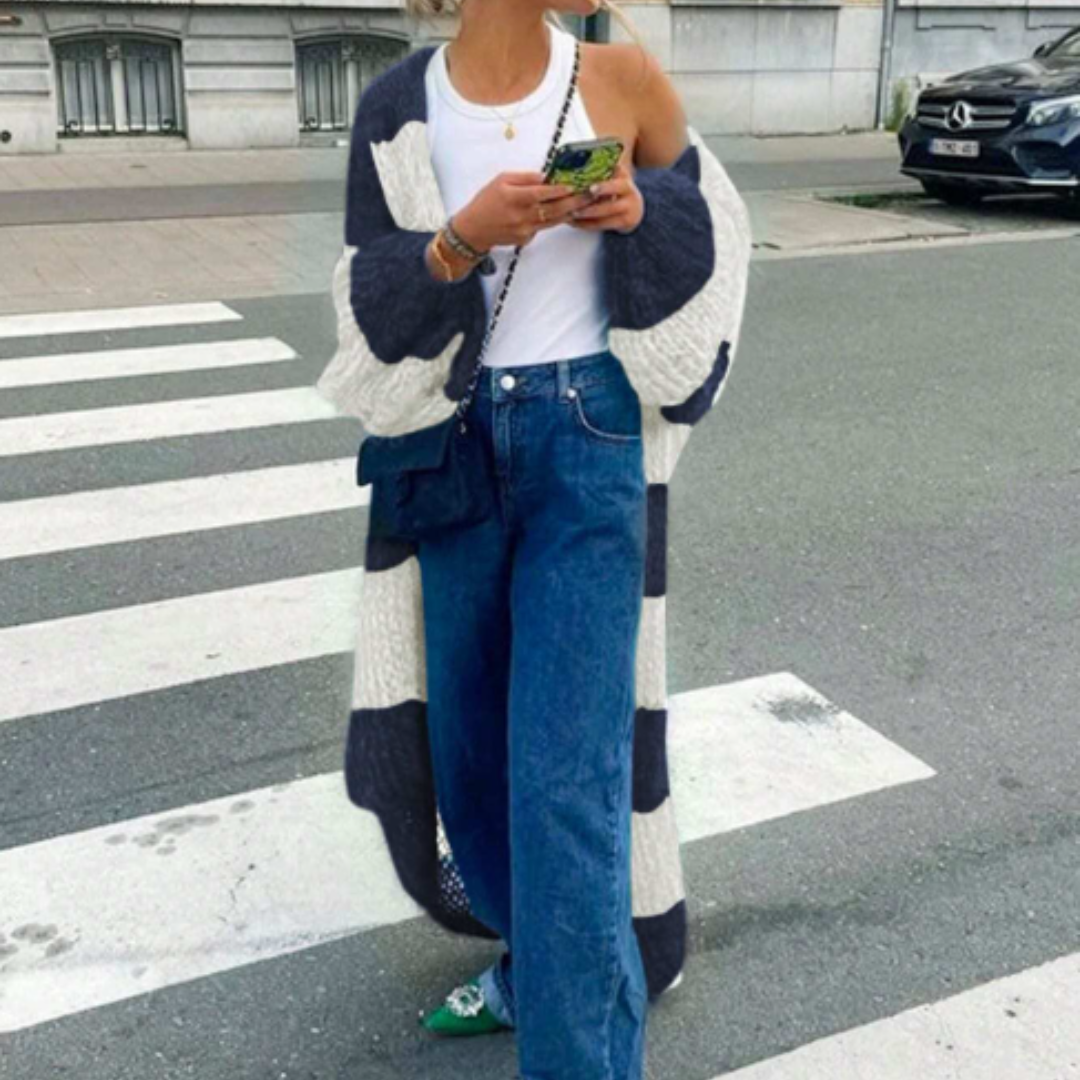 Cardigan Oversize de punto - Navy Stripes
