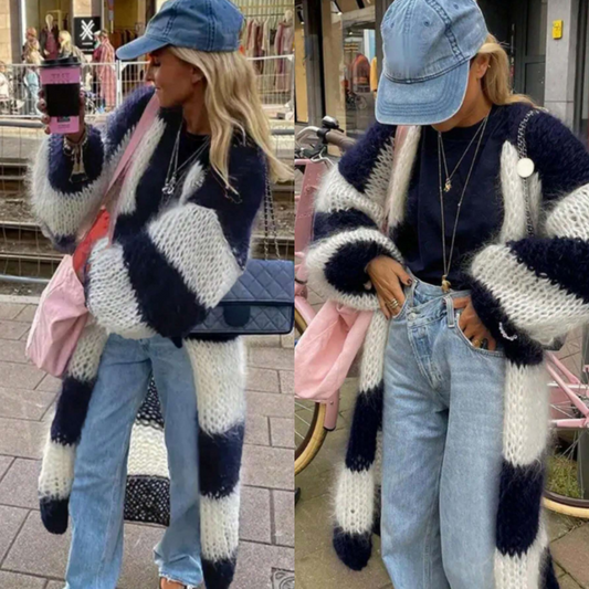 Cardigan Oversize de punto - Navy Stripes