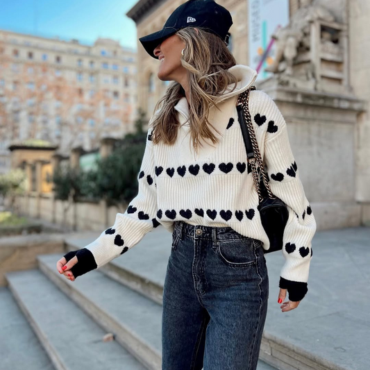 🖤 Jersey Corazones Knit – Blanco & Negro