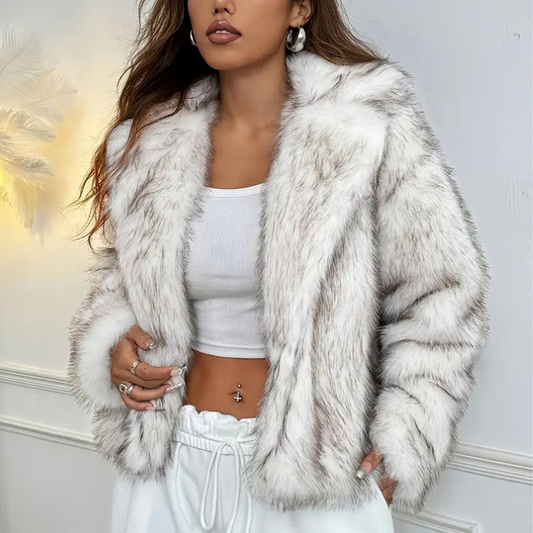 Chaqueta corta Pelo con solapa – Abrigo Elegante Blanco| Estilo Urbano Chic y Versátil