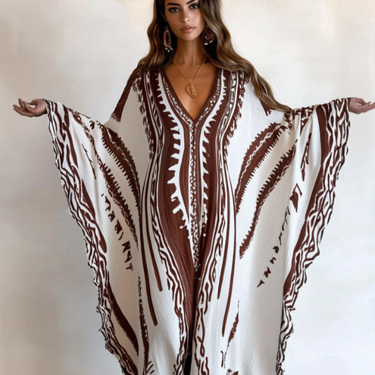 Lunara / Kaftán de lino con escote en V y estampado floral