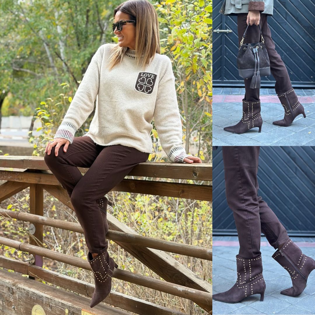 Botines Serraje caña media Sofia™ – Ante con Tachuelas