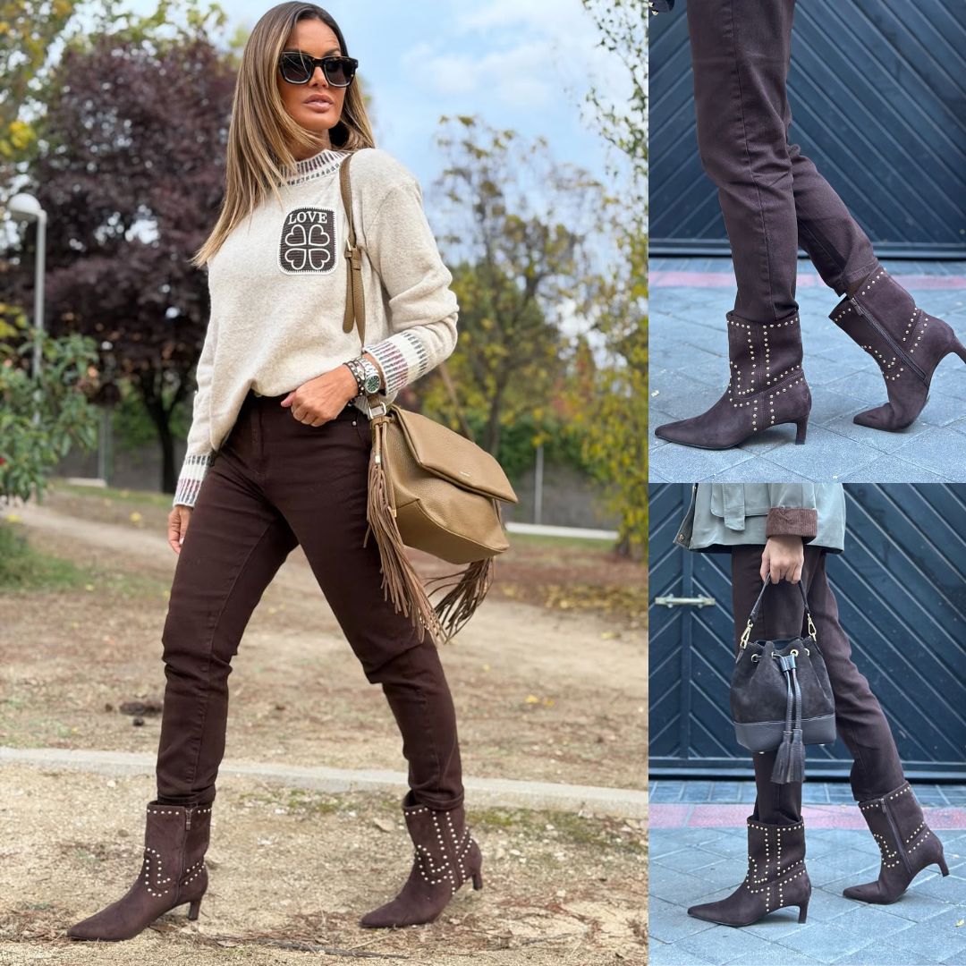 Botines Serraje caña media Sofia™ – Ante con Tachuelas