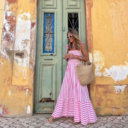 Vestido largo "Rayas Glow" – Rosa