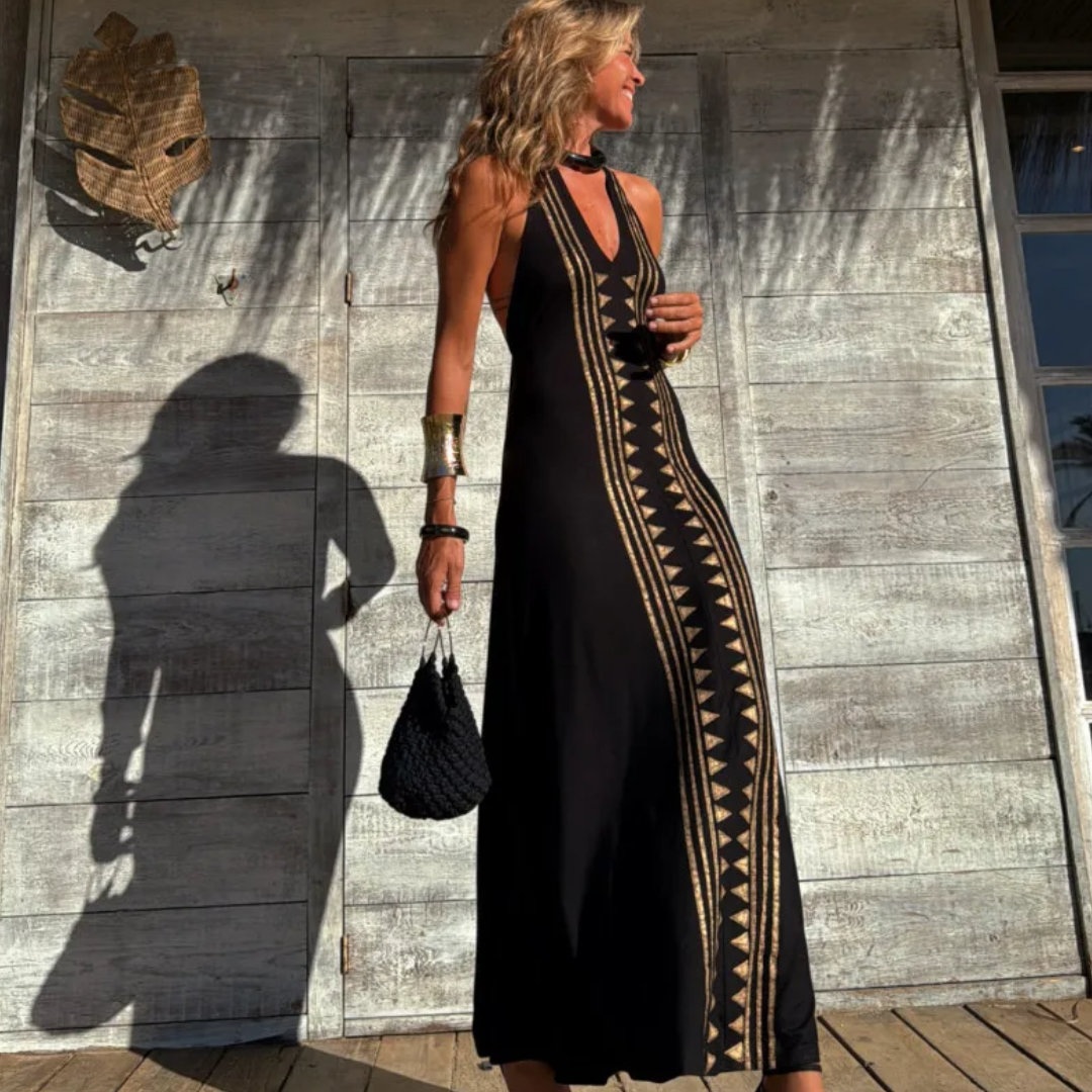 Vestido Zahara – Negro Étnico con Espalda Descubierta