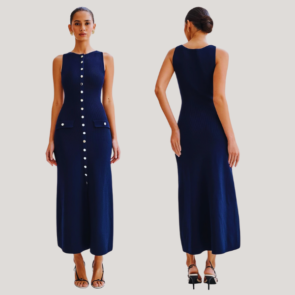 Elea | Vestido midi de punto con botones dorados