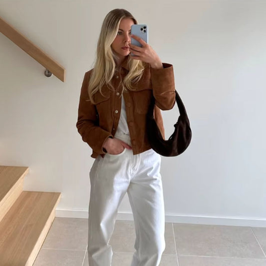 Short Jacket in Soft Brown Suede