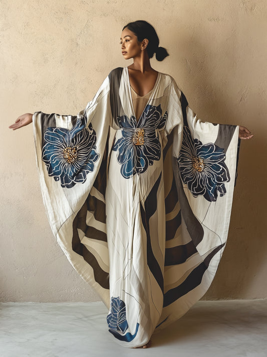 Kaelya / Vestido Kaftán Tie-Dye en Azul Aciano