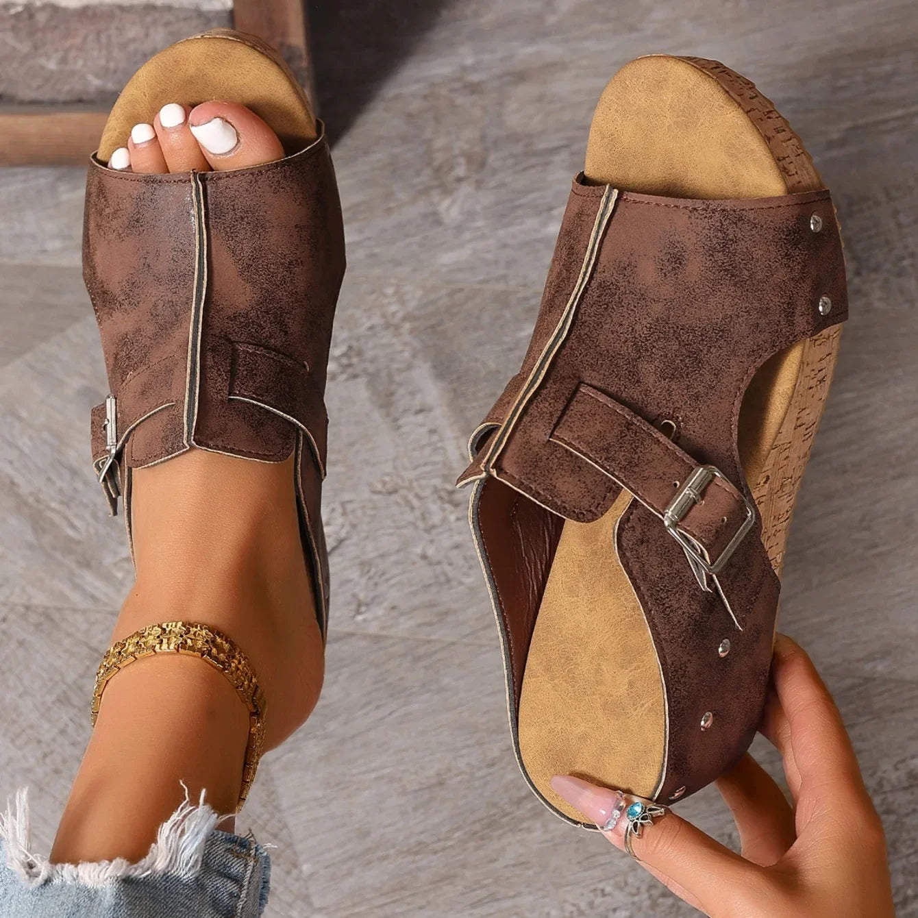 Nature – Sandalias de Cuña con Plataforma de Corcho
