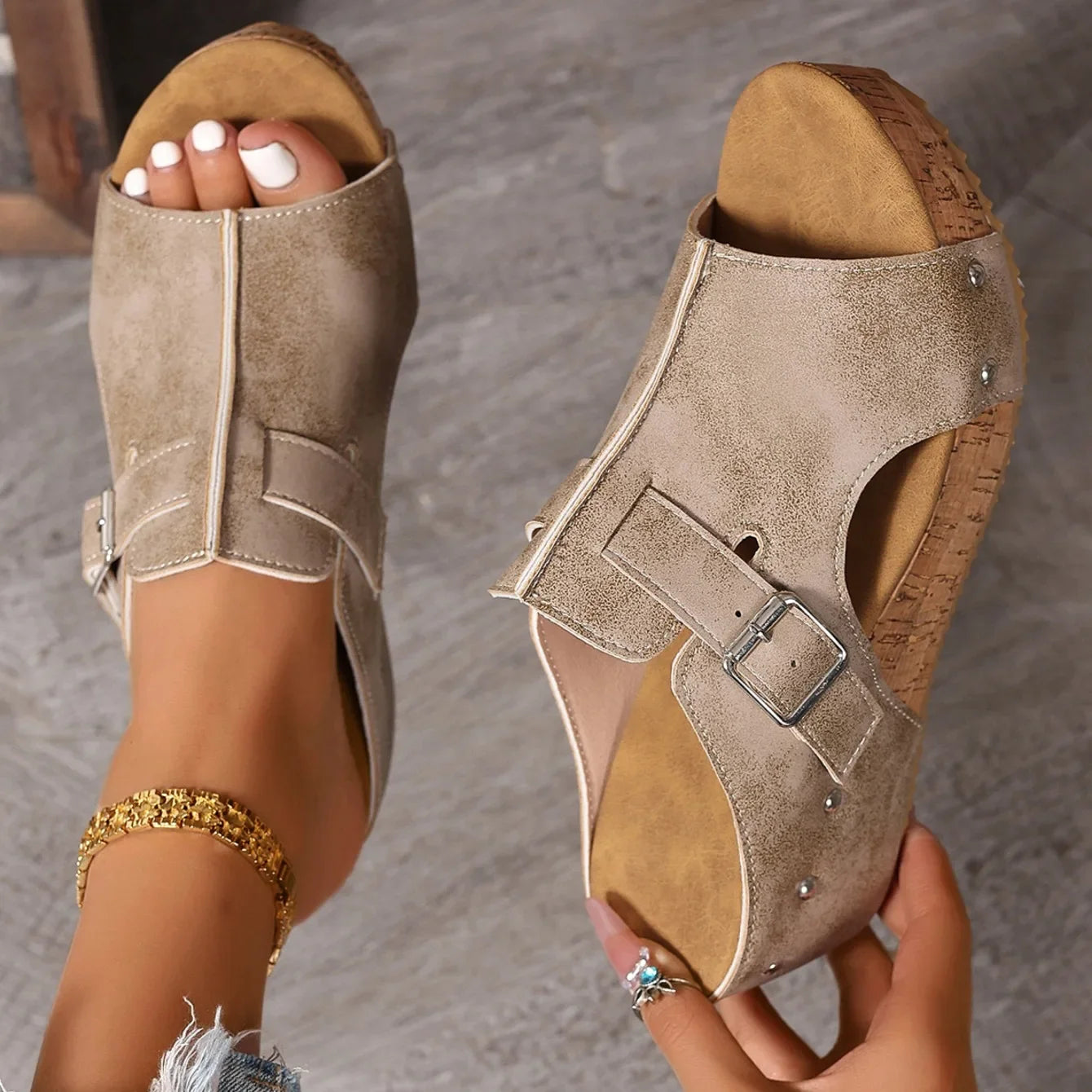 Nature – Sandalias de Cuña con Plataforma de Corcho