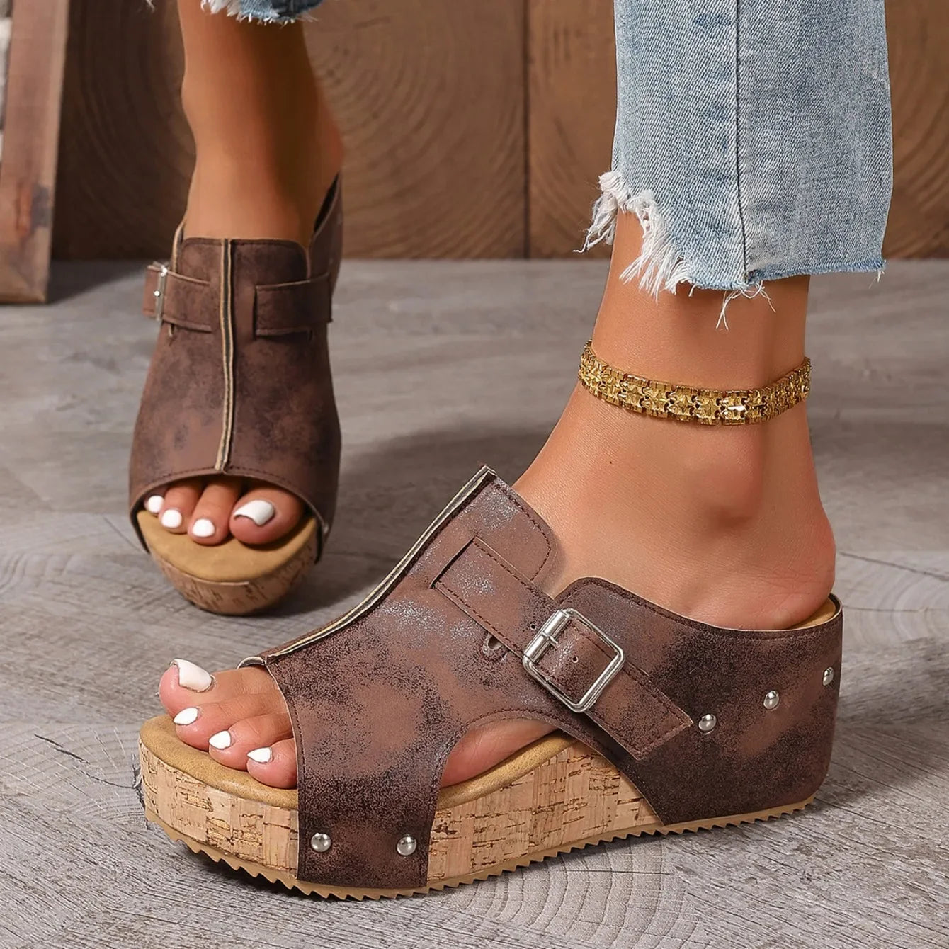 Nature – Sandalias de Cuña con Plataforma de Corcho